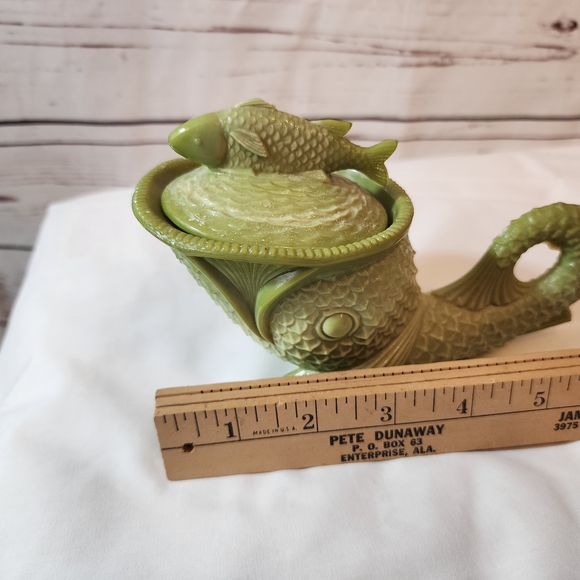 Victorian Greentown Glass Nile Green Dolphin - Picture 8 of 11